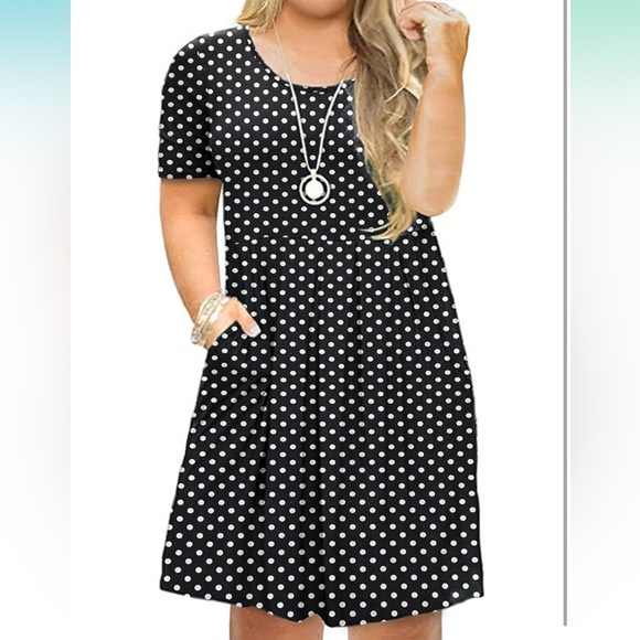 AUSELILY Dresses & Skirts - EUC AUSELILY Plus Size 22 Swing Dress Pockets Knee Length black white polka dots